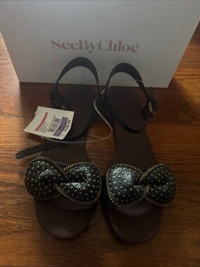 See By Chloé Black Studded Knot Sandals